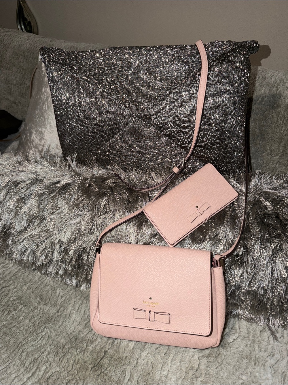 kate spade Blush Pink Pebbled Leather Crossbody with Matching Card Holder